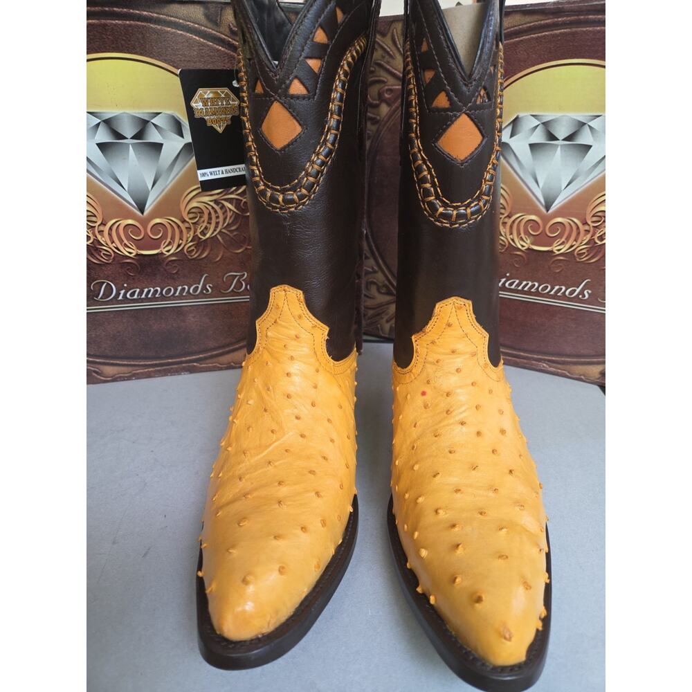 White Diamond Ostrich Skin Handmade Exotic Cowboy Boots US10 Mexico - Picture 2 of 11